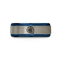 custom presents for mom – blue & silver tungsten nautilus spiral wedding band