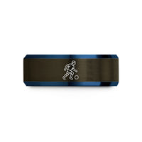 personalized presents for her – gunmetal & blue tungsten soccer player dribble wedding band