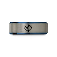 engraved wedding bands men – blue & gray tungsten bearing arrow wedding band