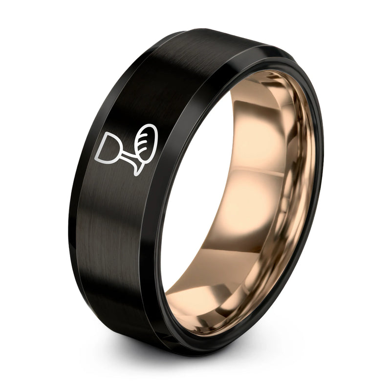Chalice Bread – Tungsten Wedding Band, 8 mm, Black, Rose Gold Comfort-Fit Unisex