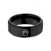 engraved rings for couples – black tungsten lion track wedding band