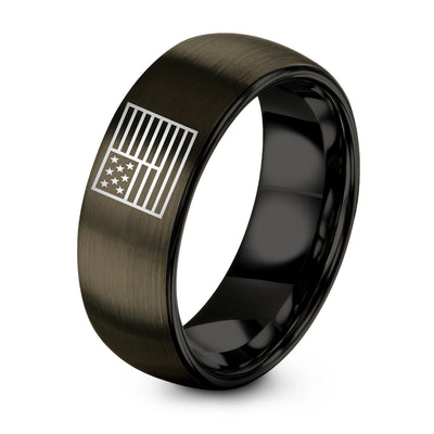 Usa Flag – Tungsten Wedding Band, 8 mm, Gunmetal, Black Comfort-Fit Unisex