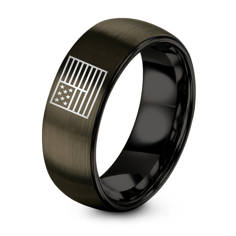 Usa Flag – Tungsten Wedding Band, 8 mm, Gunmetal, Black Comfort-Fit Unisex