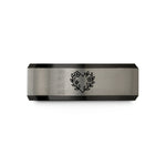 holiday presents for women – black & gray tungsten floral heart wreath wedding band