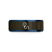 engraved rings for friends – gunmetal & blue tungsten pressure gauge wedding band