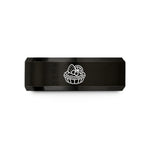engraved graduation rings – black & rose gold tungsten fruit tart wedding band