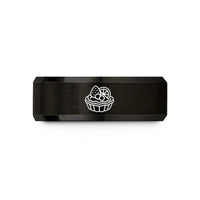 engraved graduation rings – black & rose gold tungsten fruit tart wedding band
