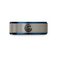 unique rings for men – blue & gray tungsten waves wedding band