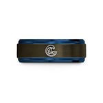 personalized presents for men – gunmetal & blue tungsten waves wedding band