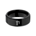 unique presents for him – black tungsten construction crane wedding band