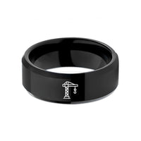 unique presents for him – black tungsten construction crane wedding band