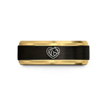 personalized bands for him – black & gold tungsten horseshoe heart horse wedding band