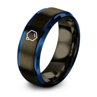 gunmetal & blue tungsten furan ring ring