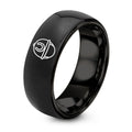 Riding Helmet Horseshoe – Tungsten Wedding Band, 8 mm, Black Comfort-Fit Unisex