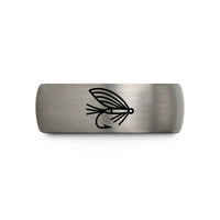 personalized mom jewelry – black & blue & grey tungsten salmon fly wedding band