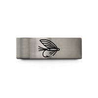 personalized mom jewelry – blue & silver tungsten salmon fly wedding band