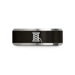 engraved rings for women – black & gray tungsten spool of thread wedding band