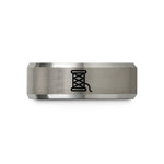 unique presents for her – black & silver tungsten spool of thread wedding band
