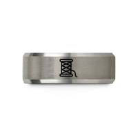 unique presents for her – black & silver tungsten spool of thread wedding band