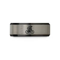 unique presents for her – black & silver tungsten mtb downhill rider wedding band