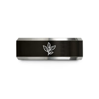 unique presents for sister – black & silver tungsten tea leaf sprig wedding band