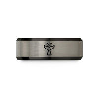 custom rings for couples – black & blue & silver tungsten whale tail spray wedding band