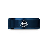 personalized couple wedding presents – black & blue tungsten globe orbit arrow wedding band