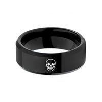 best wedding couple presents – black tungsten grinning skull wedding band