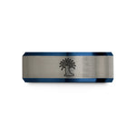 wedding couple present ideas – black & blue & grey tungsten sea anemone wedding band