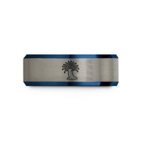 wedding couple present ideas – black & blue & grey tungsten sea anemone wedding band