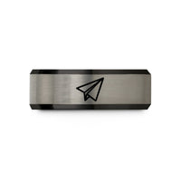 special wedding present ideas – black & grey tungsten paper plane wedding band
