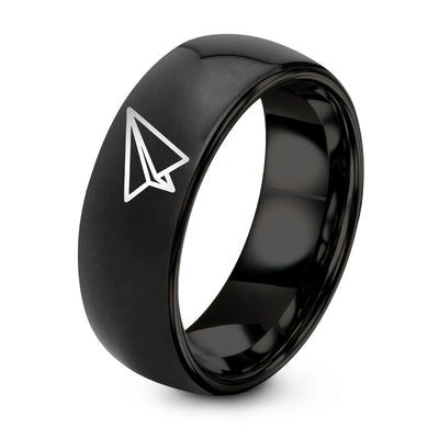 Paper Plane – Tungsten Wedding Band, 8 mm, Black Comfort-Fit Unisex