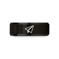 unique wedding presents ideas – black tungsten paper plane wedding band
