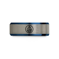 wedding present for couple – black & blue & silver tungsten water circle wedding band
