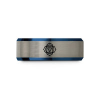 engraved rings for women – blue & gray tungsten root chakra muladhara wedding band