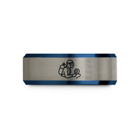 special presents for her – black & blue & gray tungsten cave diver reel wedding band