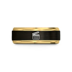 engraved jewelry for her – black & gold tungsten film clapperboard wedding band