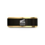 unique presents for her – black & gold tungsten film clapperboard wedding band