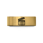 custom rings for her – gold tungsten film clapperboard wedding band