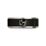personalized lawyer presents – black & silver tungsten rhino wedding band