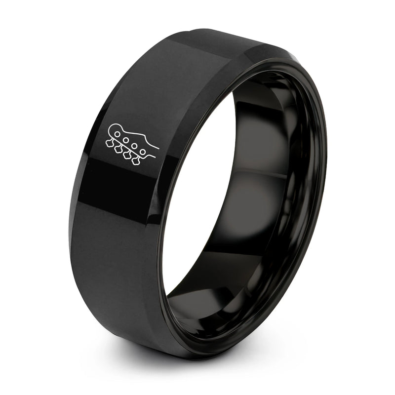 Line Headstock – Tungsten Wedding Band, 8 mm, Black Comfort-Fit Unisex