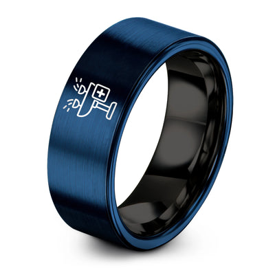 Eyewash Station – Tungsten Wedding Band, 8 mm, Black, Blue Comfort-Fit Unisex