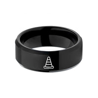 matching couple rings set – black tungsten traffic cone wedding band