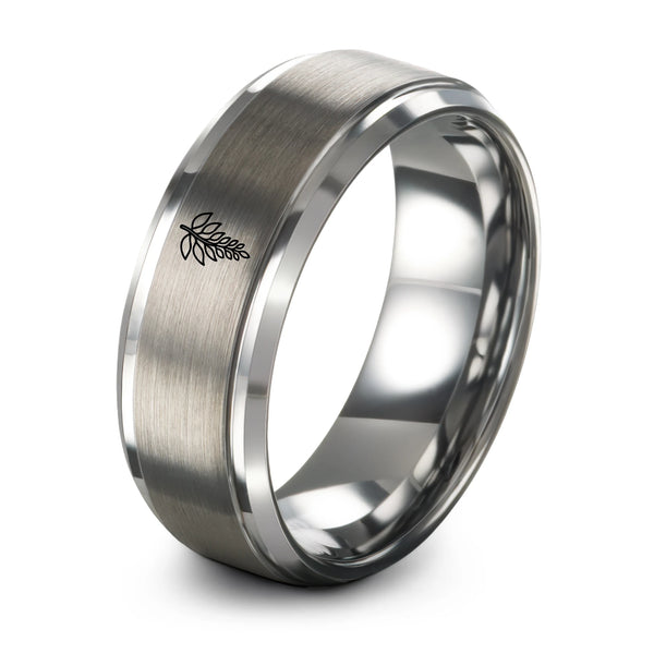 Wisteria Leaf – Tungsten Wedding Band, 8 mm, Grey Comfort-Fit Unisex