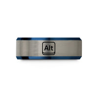 tungsten rings for men – blue & silver tungsten alt key wedding band