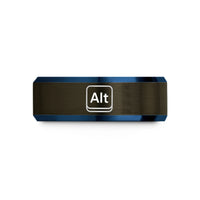 personalized presents for him – gunmetal & blue tungsten alt key wedding band