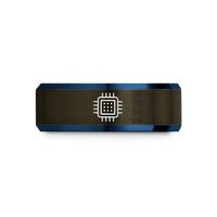 best presents for husband – gunmetal & blue tungsten microcontroller chip wedding band