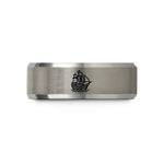 personalized presents for husband – black & silver tungsten pirate ship silhouette wedding band