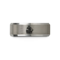 personalized presents for husband – black & silver tungsten pirate ship silhouette wedding band