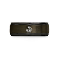 unique wedding bands men – gunmetal & black tungsten pirate ship silhouette wedding band
